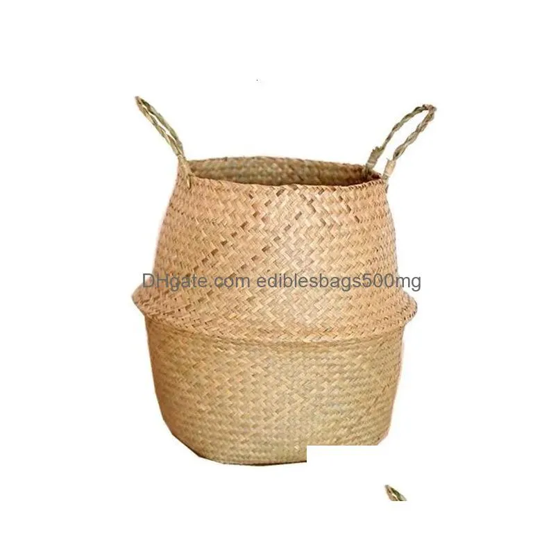 storage baskets seagrass wickerwork basket rattan hanging flower pot dirty laundry hamper drop 230613