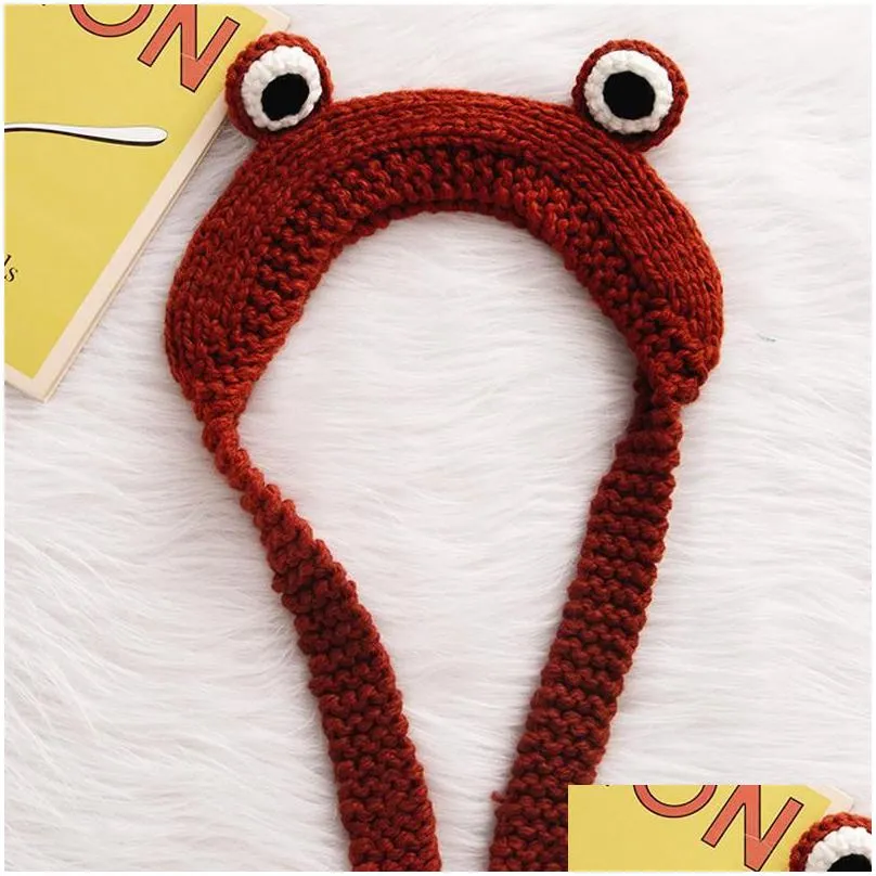 Beanie/Skull Caps Beanies Beanie/Skl Caps Autumn Winter Kawaii Cartoon Frog Warm Ear Knitted Headband For Girl Women Wide Hairband Hea Dh2Vf