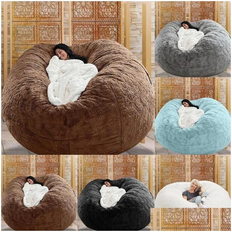 chair covers d72x35in  fur bean bag cover big round soft fluffy faux beanbag lazy sofa bed living room furniture drop