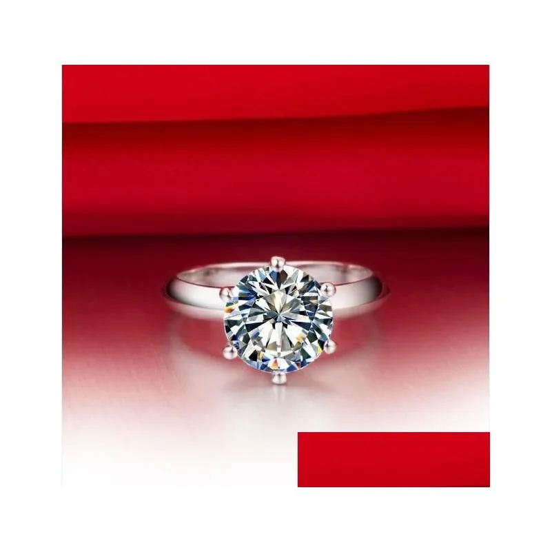 Cluster Rings 3Ct Round Cut Solitaire Engagement Ring For Women 925 Sterling Sier Gorgeous Female Drop Delivery Dhuk8