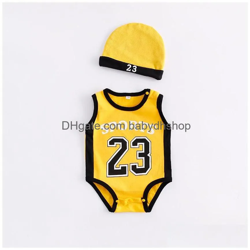 baby infant boy clothing romper girl basketball 23 print short sleeve jumpsuit with hat 100% cotton summer climbing clothes football