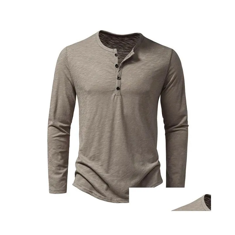 Men`S T-Shirts Men S T Shirts Cotton Henley Shirt Long Sleeve Basic Casual Band Collar 230921 Drop Delivery Apparel Men`S Clothing Men Dhejd