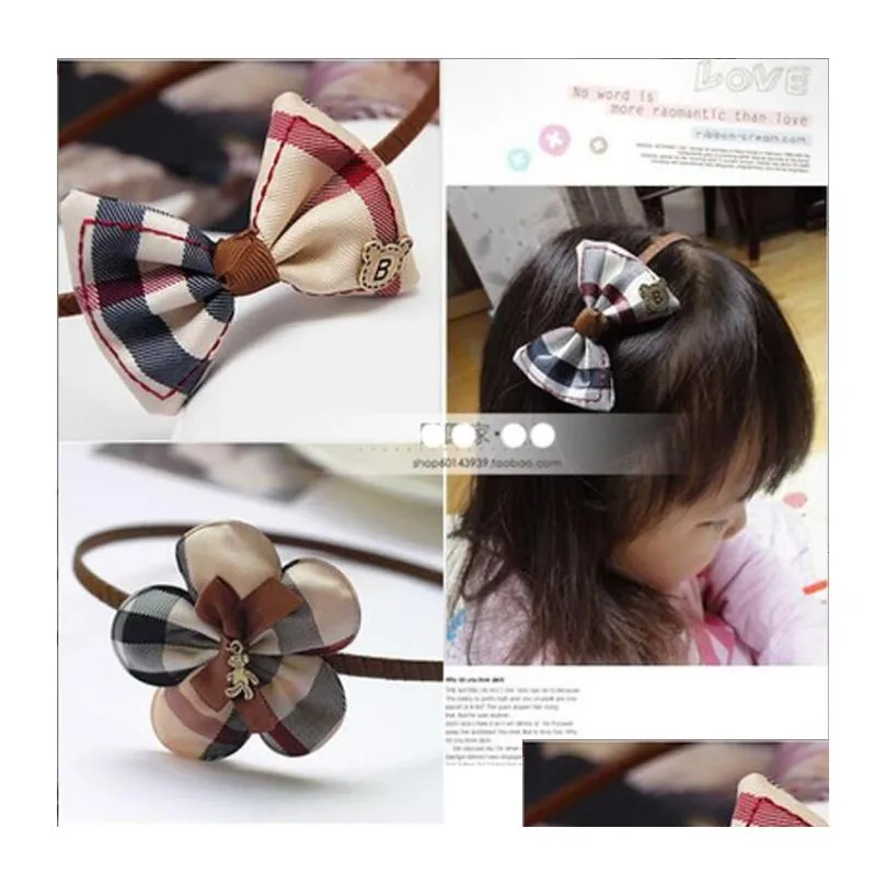 Hair Accessories For Girls Baby Big Flower Plaid Princess Babies Girl Band Headband Babys Head Kids Hairwear Drop Delivery Dhc59