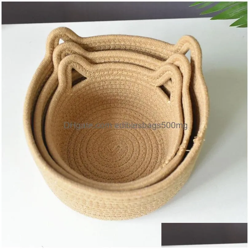 storage baskets cats ear nordic cotton rope woven desktop sundries kids toys organizer box dirty clothes laundry basket hamper 230613