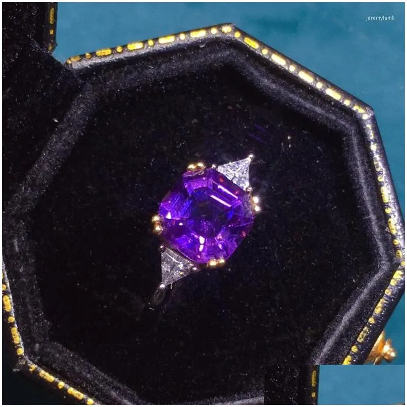 Cluster Rings Qclassic Fashion Sier Color Ring Purple Zircon Crystal Wedding Jewelry Engagement For Drop Delivery Dhd03