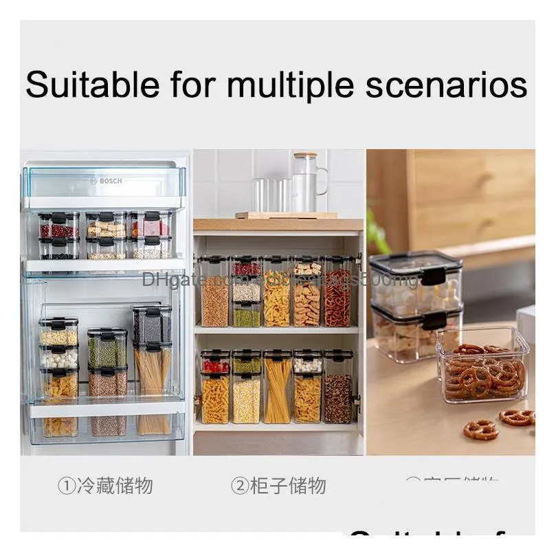 storage boxes bins food container plastic kitchen refrigerator noodle box multigrain tank transparent sealed cans herb tea 230613