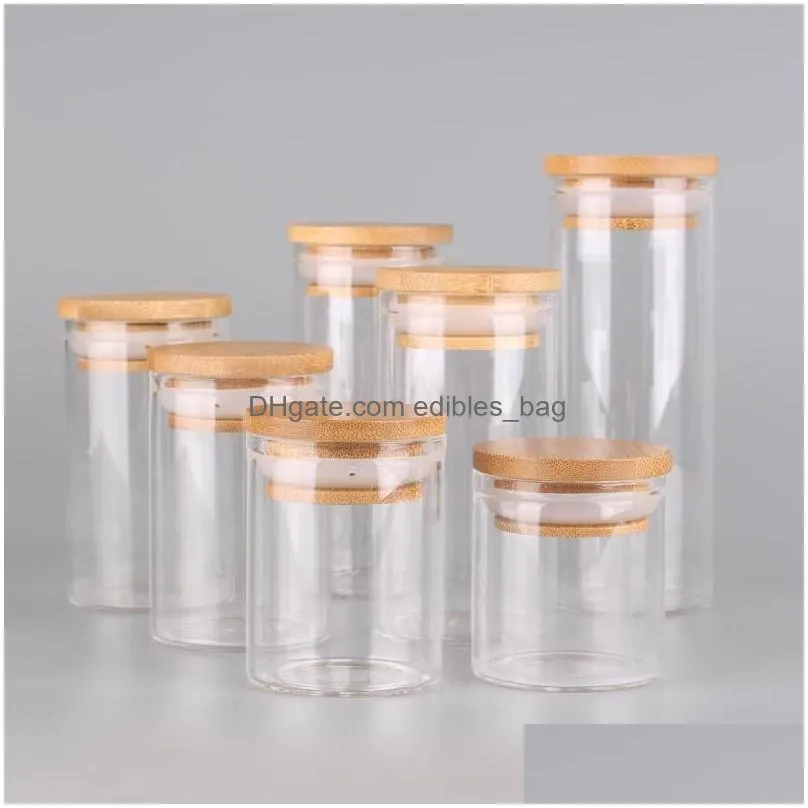 storage bottles jars 6pcs 50ml 60ml 80ml 90ml 100ml 120ml 150ml glass candy with bamboo caps container empty for art crafts