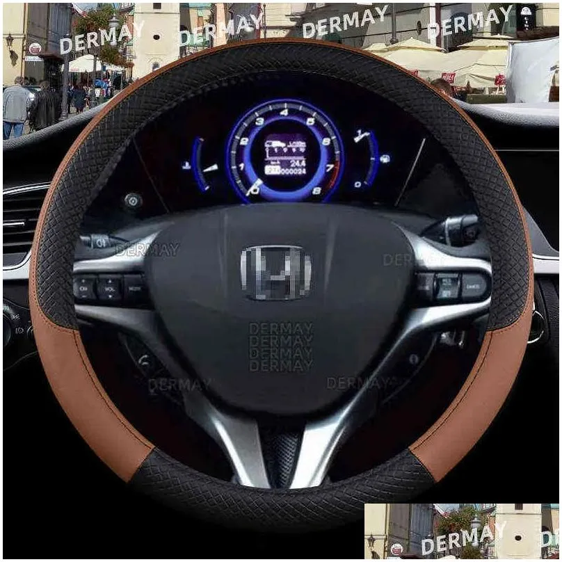 Steering Wheel Covers For Honda Civic 2004 2006 2007 2008 2012 2013 2014 Car Steering Wheel Er Pu Leather Antislip Accessories J220808 Dhiua