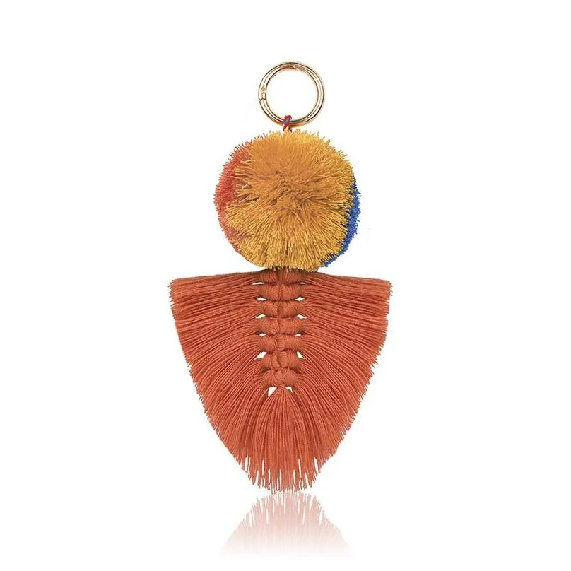 Rame Feather Keychain With Fuzzy Balls Handmade Cotton Key Rings Handbag Charm Car Ring Chain Decor Boho Keychains Drop Delivery Dhp93