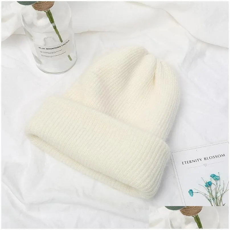 Beanie/Skull Caps Beanies Beanie/Skl Caps Autumn Winter Hair Hat Warm Hats Casual Women Solid Adt Cashmere Knitted Beanie With Color O Dhpei