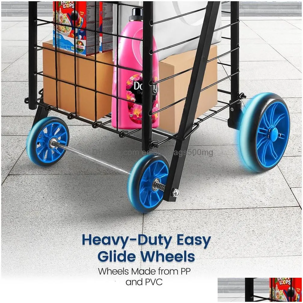 storage baskets utility cart 66 lbs capacity easily foldable and portable save space folding lightweight trolley with rolling swivel wheels