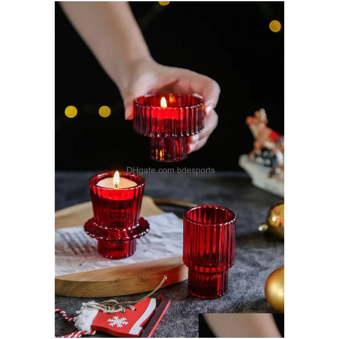 Candle Holders Nordic Pink Glass Candlestick European Taper Candles Holders Table Candle Stand Small Tealight Holder Home Decoration D Dhmov