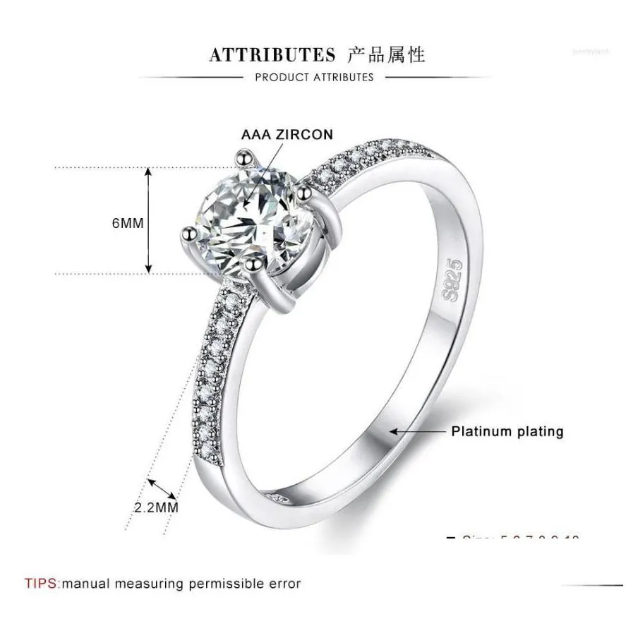 Wedding Rings 4-Claw Zircon For Women Micro-Inlaid Simation Ring Male Female Couple Jewelry Engagement Love Birthday Gift Drop Delive Dh1F2