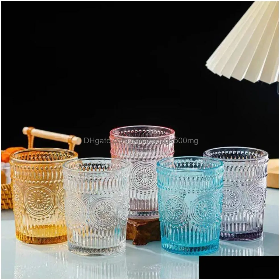 72 pieces /carton vintage drinking glasses romantic water glasses embossed romantic glass tumbler for juice beverages beer cocktail