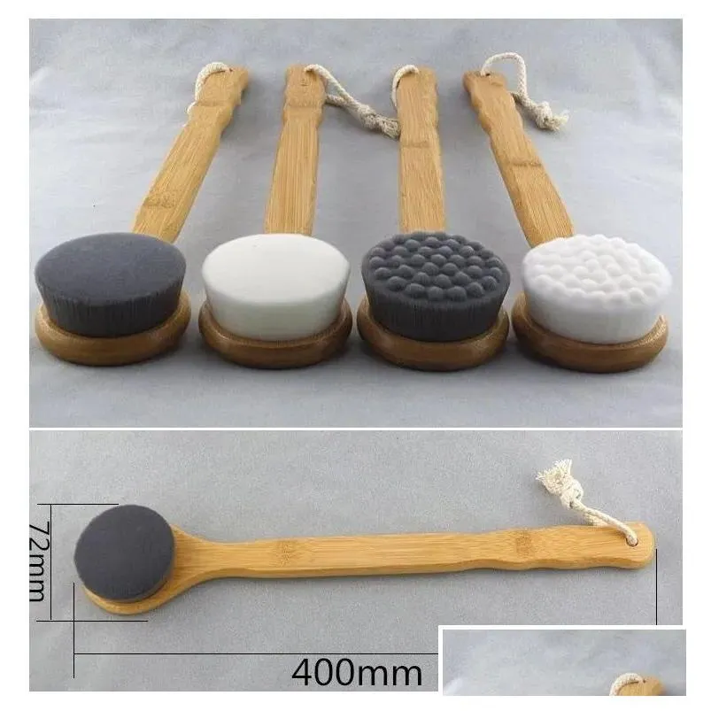 Bath Brushes, Sponges & Scrubbers Long Handle Bath Brush Shower Body Back Cleaning Scrubber With Bamboo Superfine Fiber Exfoliating Sk Dhkjr