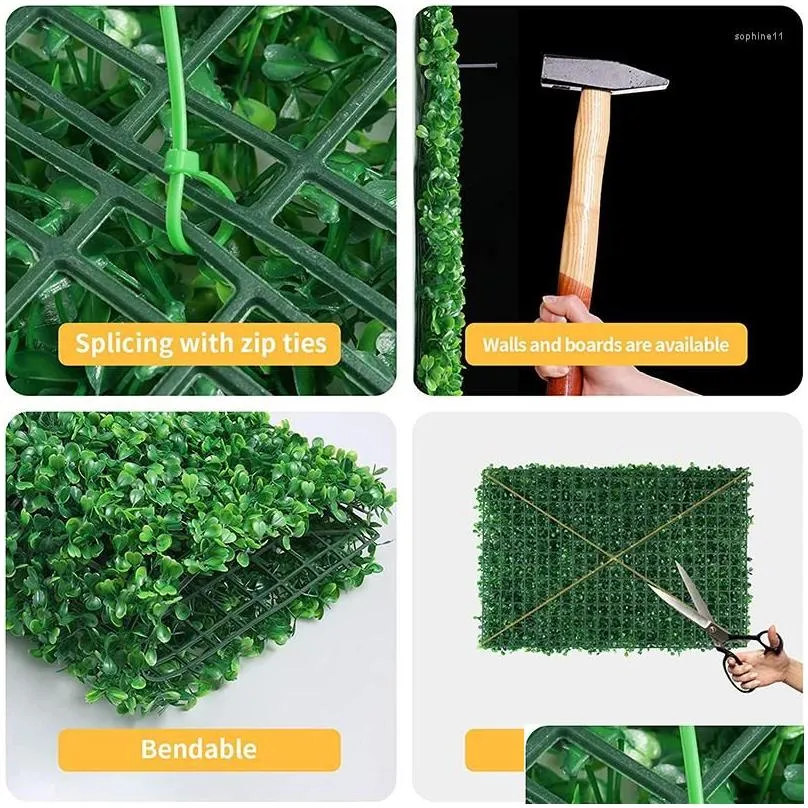 decorative flowers artificial plant rattan fake panel lawn simulation 20x20in green leaf grass mesh grille wall decoration outdoor