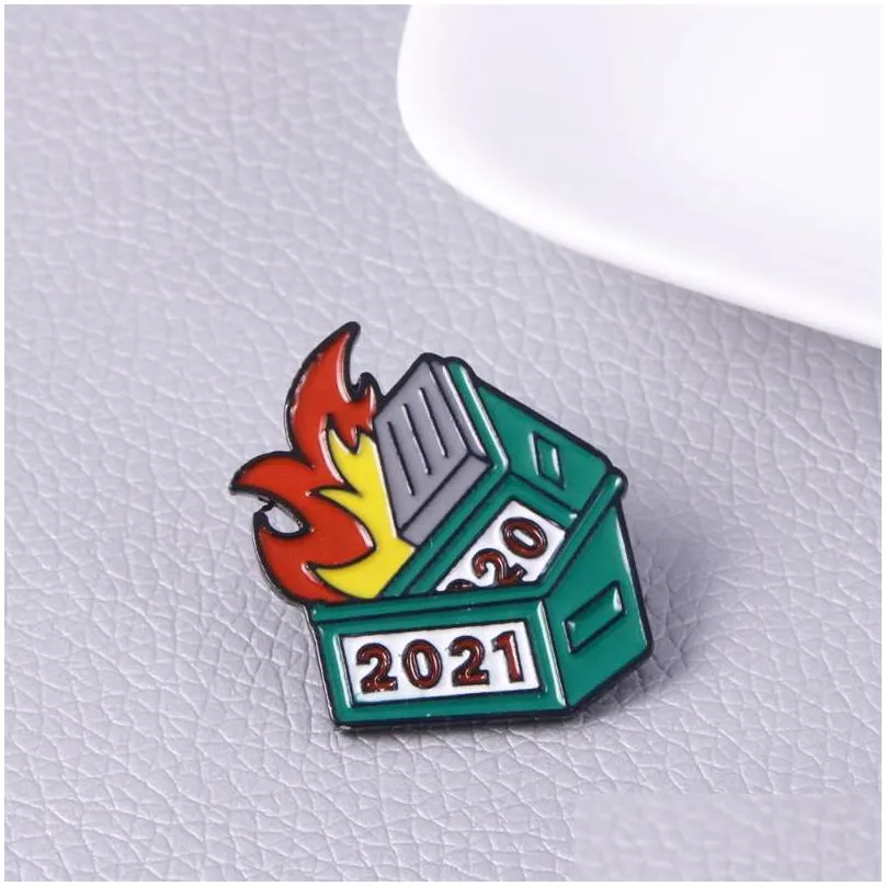 Pins, Brooches Pins Brooches Novelty Enamel Lapel Pin Collar Backpack 2022 Dumpster Fire Badge Brooch Accessories Fun Gift For Friend Dhmrw