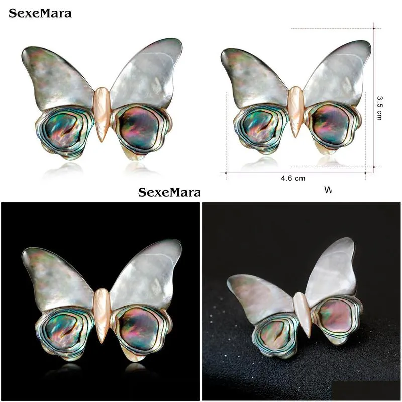 Pins, Brooches Pins Brooches Ziccowong Fashion Natural Shell Butterfly For Women Jewelry Coat Collar Sweater Accessories Vintage Inse Dhecm
