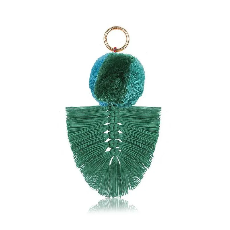 Rame Feather Keychain With Fuzzy Balls Handmade Cotton Key Rings Handbag Charm Car Ring Chain Decor Boho Keychains Drop Delivery Dhp93