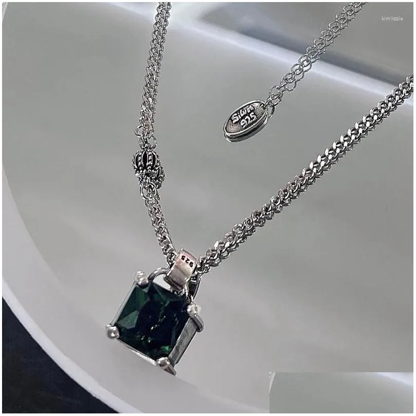 Pendant Necklaces Trendy Emerald Green Stone Necklace For Women Banquet Party Jewelry Fashion Vintage Drop Delivery Dhzdt