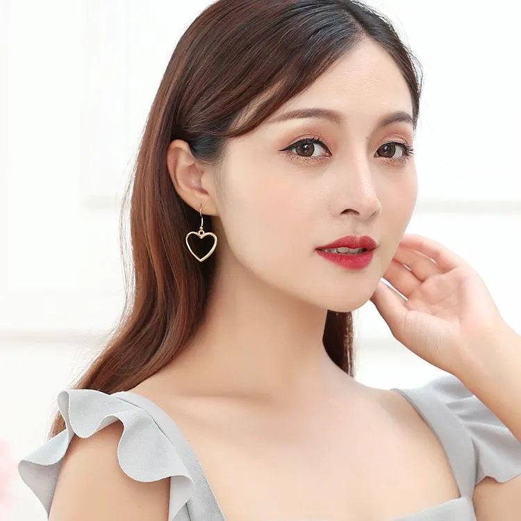 harajuku soft girl hollow geometric heart gold love earrings drop earrings tide