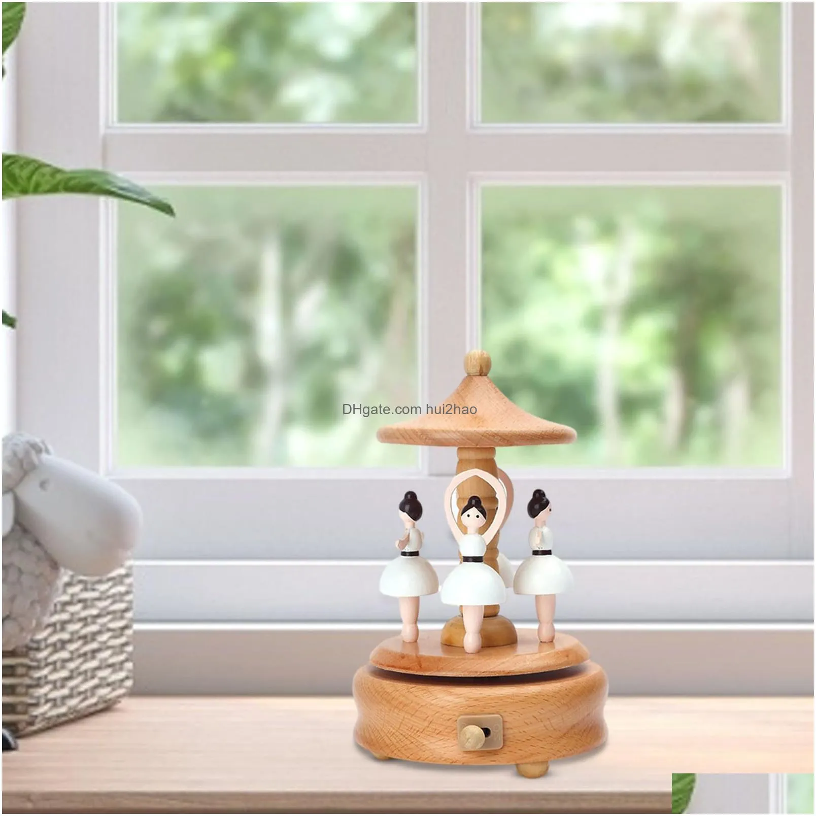 decorative objects figurines carousel music box wooden music box wind up cartoon musical boxes for girls christmas birthday gift or desk decoration ornament