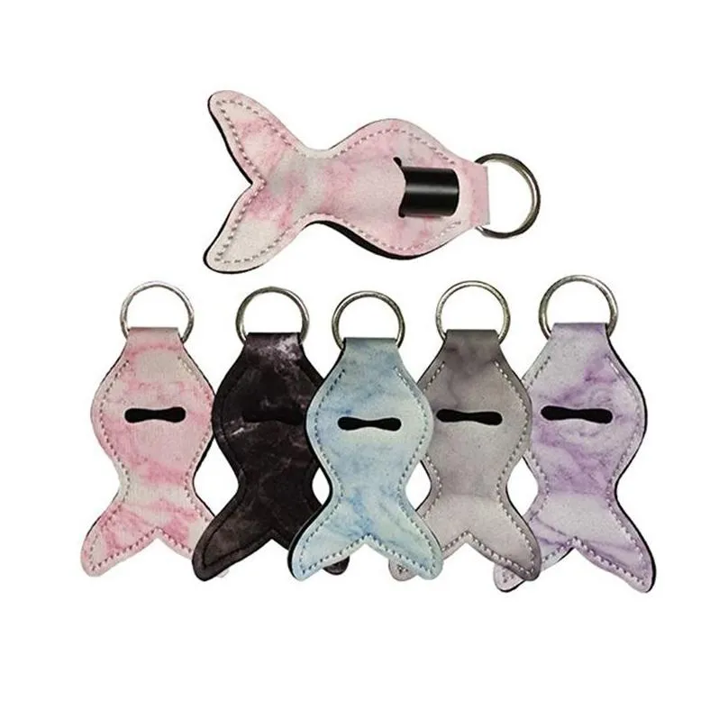 Neoprene Chapstick Holder Keychains Mermaid Shape Sunflower Tie Dye Marble Printed Lipstick Lip Balm Drop Delivery Dhuzt