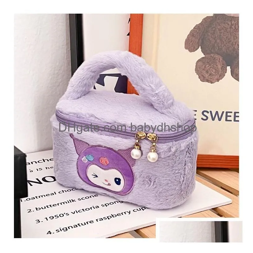 girls fuzzy cosmetics zipper handbag girl kuromi melody casual princess accessories bags big capacity