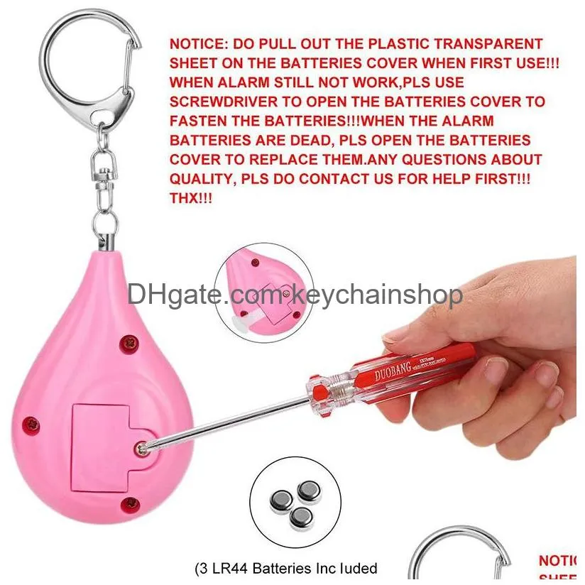 Wholesale 100X Water Drop Personal Self Defense Alarm Girl Women Old Man Security Protect Alert Safety Scream Loud Keychain 130Db Egg Dhszq