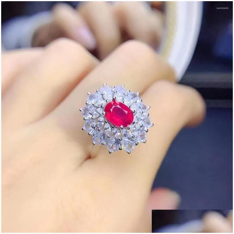 Cluster Rings Natural Ruby Ring Luxury Jewelry Designer 925 Sier Plating 18K For Women Red Gem Drop Delivery Dhqfd