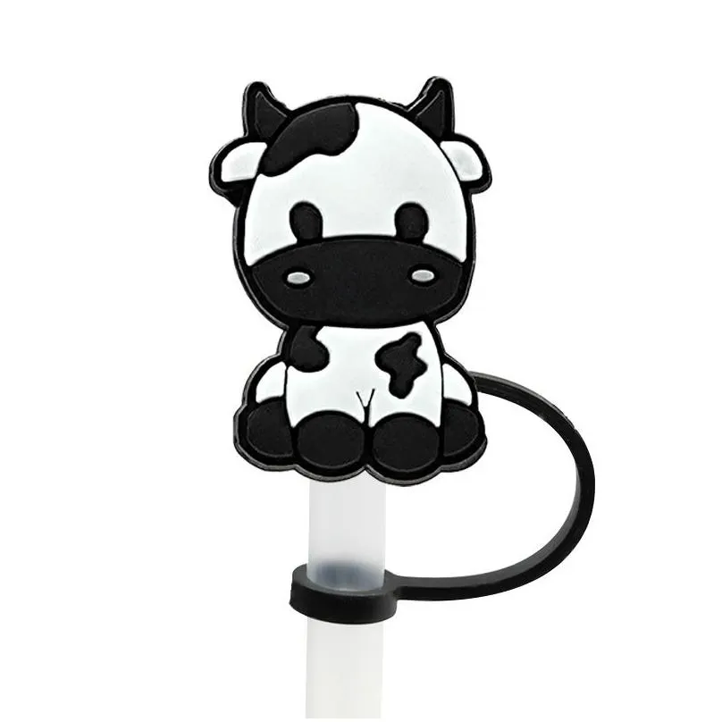 Drinking Straws Cute Cow St Er Topper Sile Accessories Charms Reusable Splash Proof Drinking Dust Plug Decorative Diy Your Own 8Mm Dro Dh2Kn