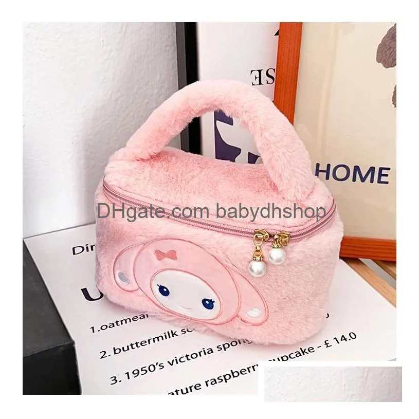 girls fuzzy cosmetics zipper handbag girl kuromi melody casual princess accessories bags big capacity