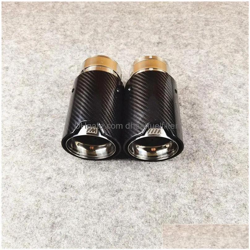 1 piece car muffler single exhaust tail pipe for m2 m3 m4 out 92mm glossy carbon fiber with m logo