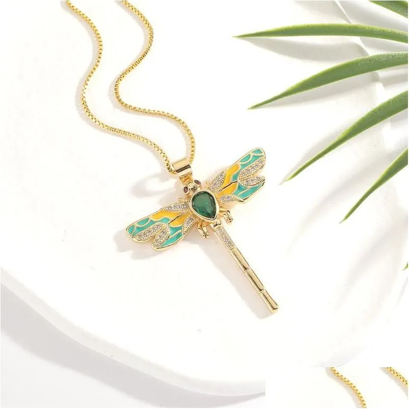 Pendant Necklaces Bohemian Womens Fashion Accessories Insect Enamel Drip Oil Dragonfly Ins Net Red Wild Necklace Party Holiday Drop D Dhnux