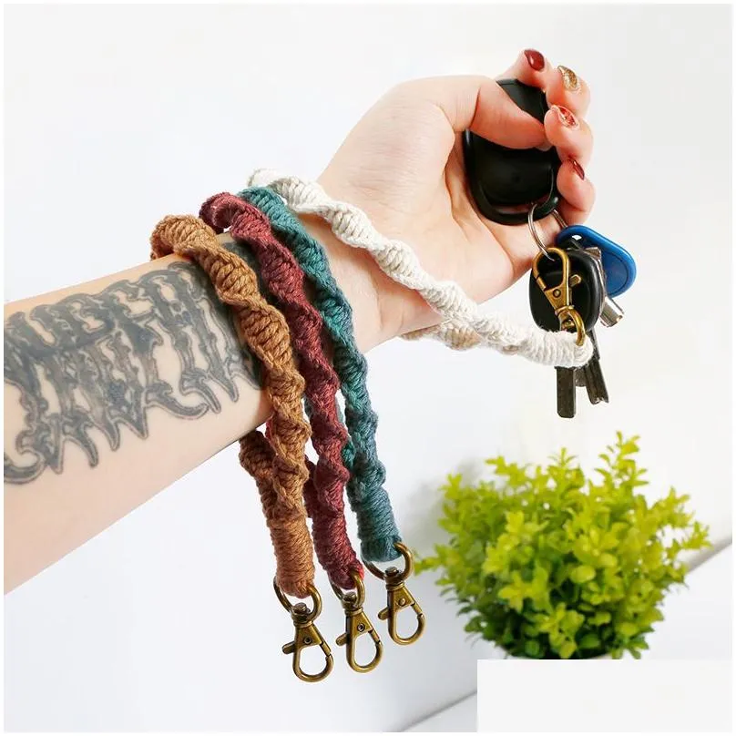 Wristlet Keychain Braided Cotton Strap Key Holder Handmade Boho Wrist Lanyard Rame Jewelry Fob Retro Women Gift Christmas Drop Delive Dhnsk