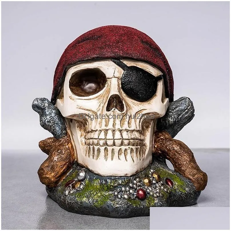 novelty items skull statue piglet bank pirate shaped coin saving box resin skull pirate figurine coin bank for bedroom wine shelves living