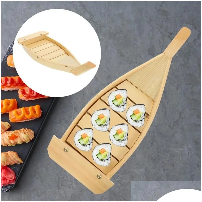Dinnerware Sets Sushi Boat Serving Tray Wooden Plate Platter Japanese Dish For Plates Snack Party Shaped Bowl Appetizer Wood Sashimi Dheyb