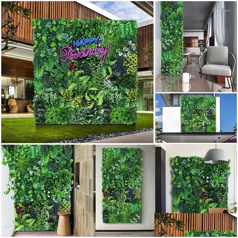 decorative flowers artificial plant rattan fake panel lawn simulation 20x20in green leaf grass mesh grille wall decoration outdoor