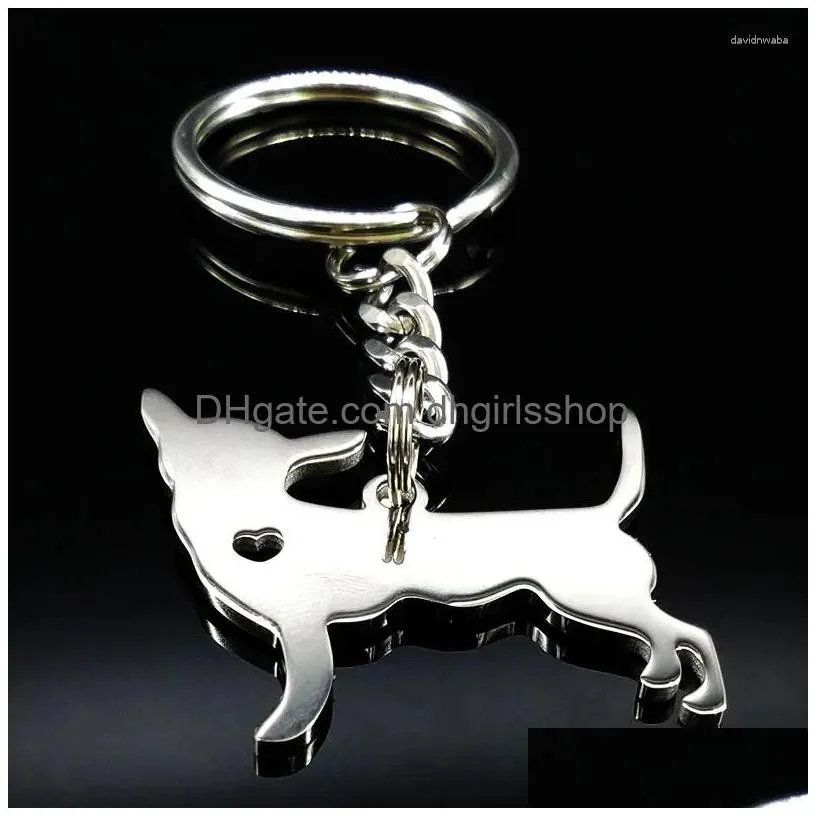 Keychains & Lanyards Keychains 2023 Chihuahua Dog Keychain Jewelry Sier Color Stainless Steel For Women Llaveros Mujer K922S01 Drop D Dhmws