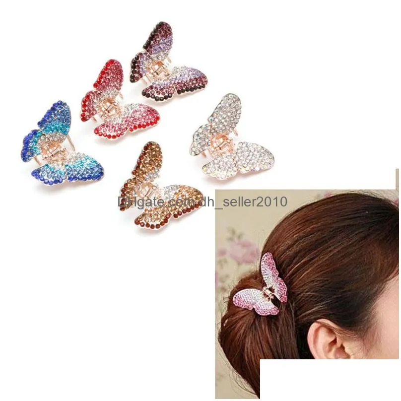 Hair Clips & Barrettes Girl Women Barrettes Fashion Butterfly Claw Crystal Rhinestone Hair Clip Clamp Hairpin 40Jf Clips Barrettes298 Dh2Zm