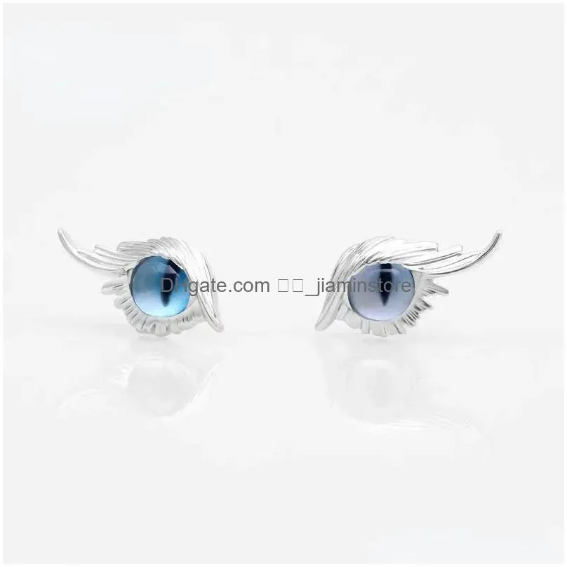 Stud Earrings Fashion Sier Color Angel Feather Wings Cat Eye Glass Devils For Women Party Jewelry Drop Delivery Oti3Z