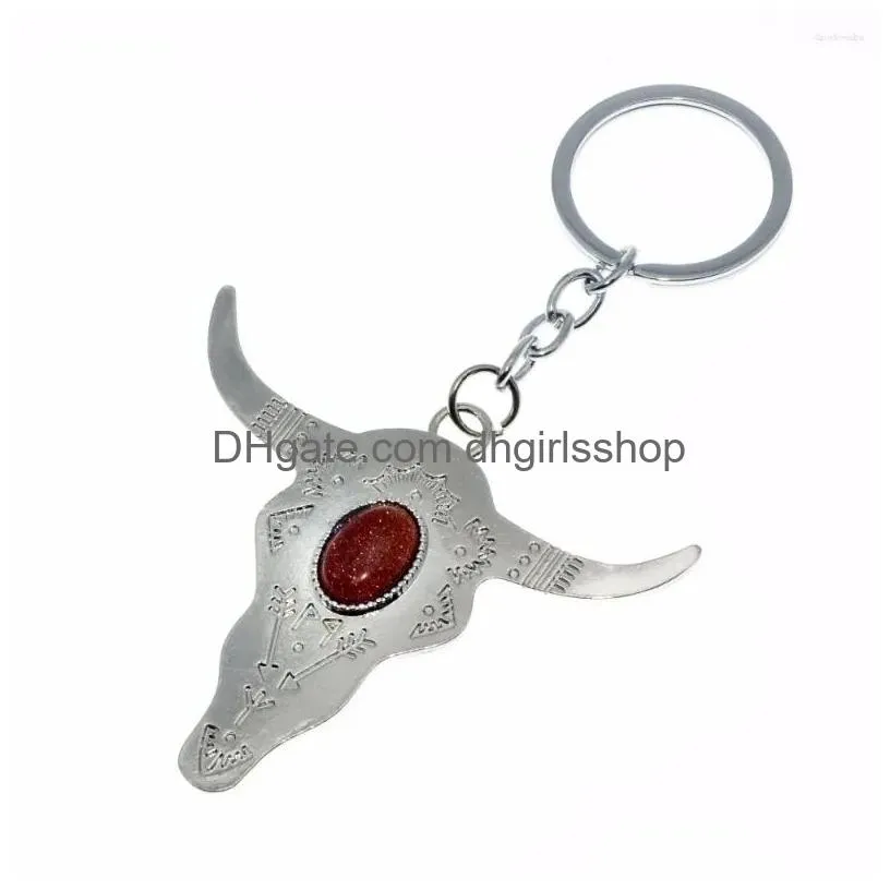 Keychains & Lanyards Keychains Lucky Charm Amet Ox Horn Stone Purse Bag Buckle Pendant For Car Keyrings Key Chains Holder Women Men D Dhtpw