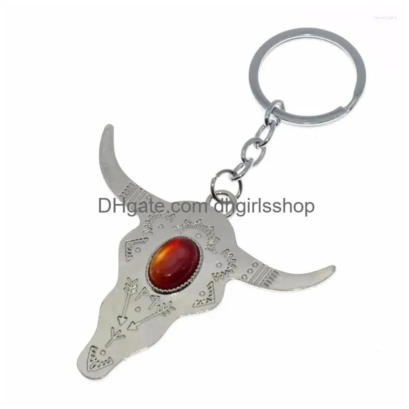 Keychains & Lanyards Keychains Lucky Charm Amet Ox Horn Stone Purse Bag Buckle Pendant For Car Keyrings Key Chains Holder Women Men D Dhtpw