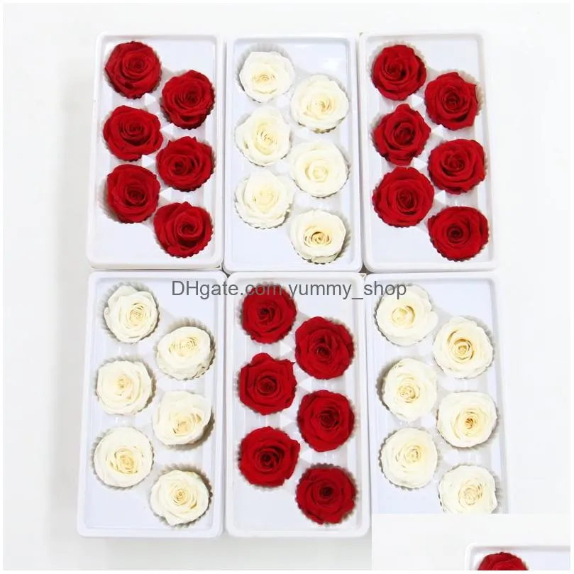 6pcs box high quality preserved flower rose heads immortal 5-6cm diameter mothers day gift eternal life flower material gift box 2255d