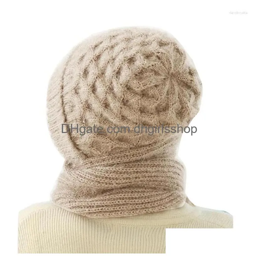 Berets 2-In1 Soft Warm Scarf Cap Cloghet Hooded Hat For Skiing Hiking Lady Windproof Shawl With Neck Ers Drop Delivery Dh7Ib