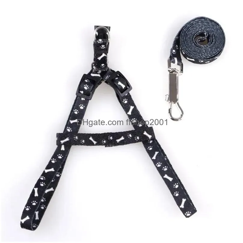 dog harness leashes nylon printed adjustable pet collar puppy cat animals accessories necklace rope fy2893