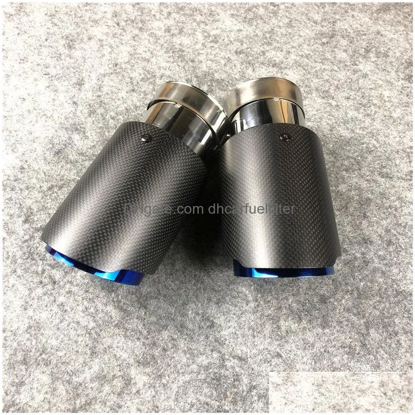 2 pieces universal akrapovic real matte carbon fiber exhaust muffler tips for car rear pipes