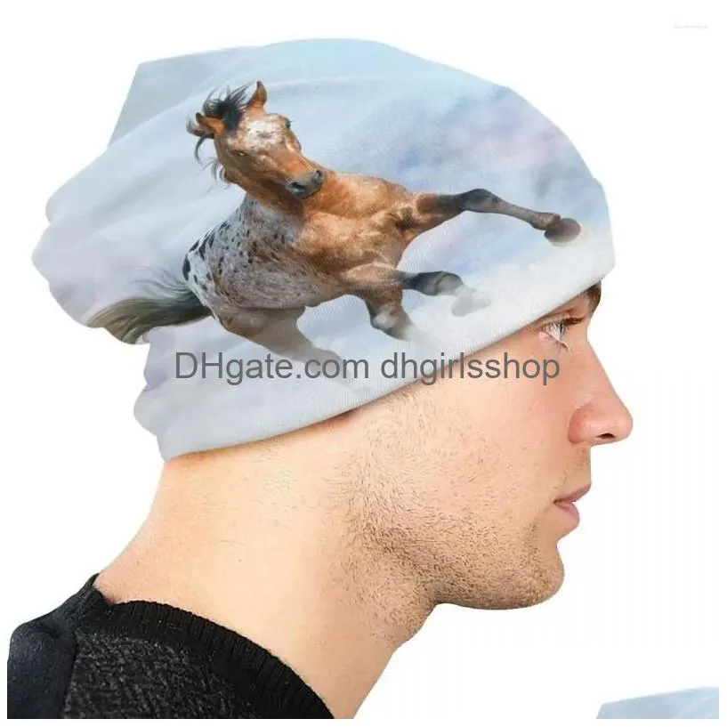 Berets Beautif Appaloosa Stallion Running Gallop Bonnet Hat Knit Hats Men Women Cool Uni Horse Winter Warm Sklies Beanies Caps Drop D Dhuem