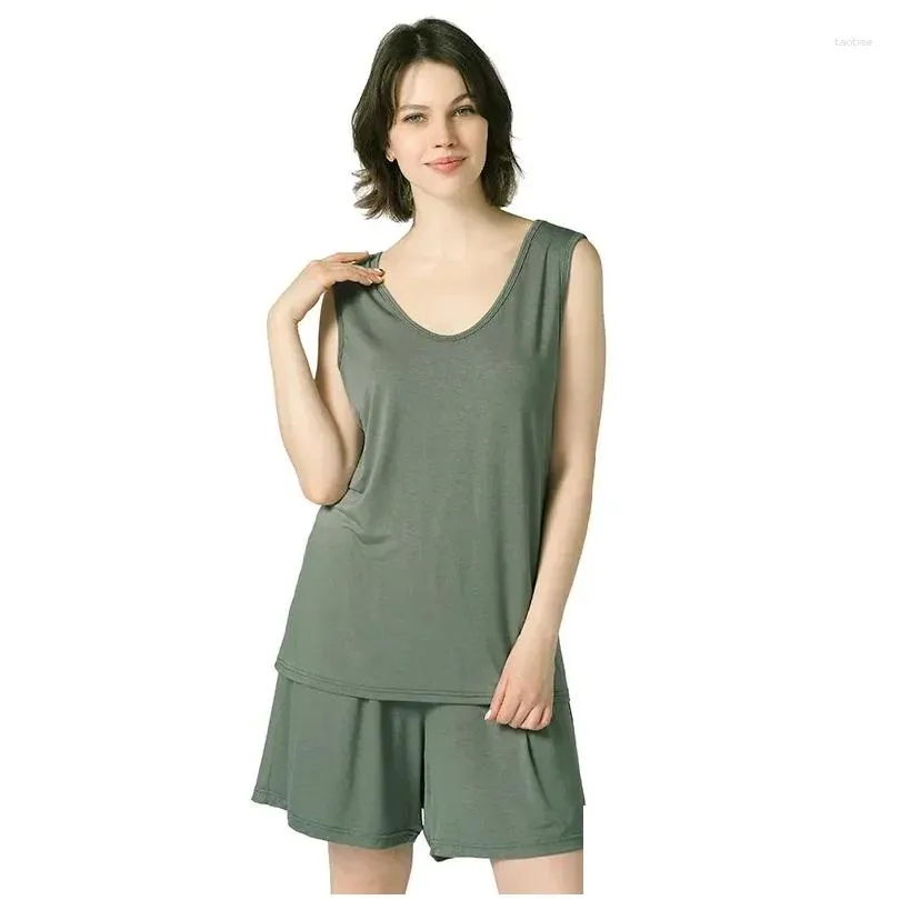 women`s sleepwear plus size women modal pajamas set 2pcs nightwear summer casual loose sleep home sleeveless short 6xl 7xl