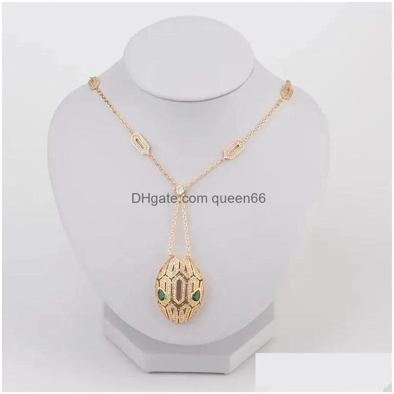 Pendant Necklaces Necklaces Europe America Designer Luxury Jewelry Women Lady Hollow Out Inlay Fl Cubic Zircon Snake Head Snakelike Pe Dhwtv